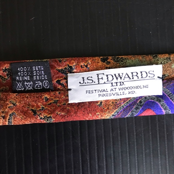 Stefano Milano Men’s Silk Purple Rust Green Print Tie Italy - Picture 5 of 5